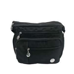 Jielshi Black Nylon Multi-Pocket Crossbody Shoulder Bag